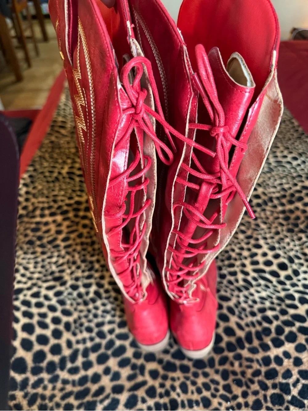 MissHeel Women's Red Faux Leather Western Knee-High Over the knee Boots
